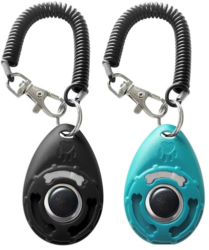 Pet Training Clicker with Wrist Strap - Dog Training Clickers (New Black + Blue)