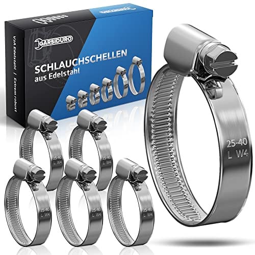 GARSIDURO® Schlauchschellen Edelstahl | 25-40mm [10 Stück] | Profi W4 Schlauchklemme | Schlauchschelle geeignet für die Sandfilteranlage oder als Gartenschlauch Schellen & Pool Schlauchschellen