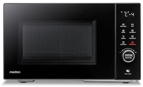 MEDION Mikrowelle mit Grill und Heißluft (23 Liter, 900 Watt, 1000 Watt Grill, 1680 Watt Heißluftfunktion, 11 Automatik-Programme, 5 Leistungsstufen, Auftaufunktion, Edelstahl, MD12031) [MODELL 2025]