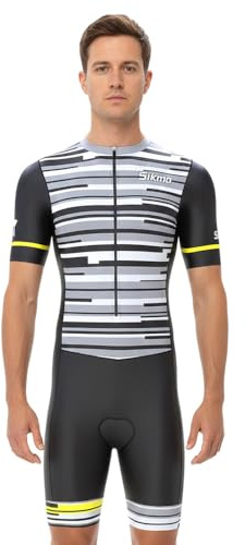 Herren-Radanzug Gel Gepolstert Einteiler Trisuit Fahrradoberteil Kurz Sublimiertes Design, schwarz / grau, XL