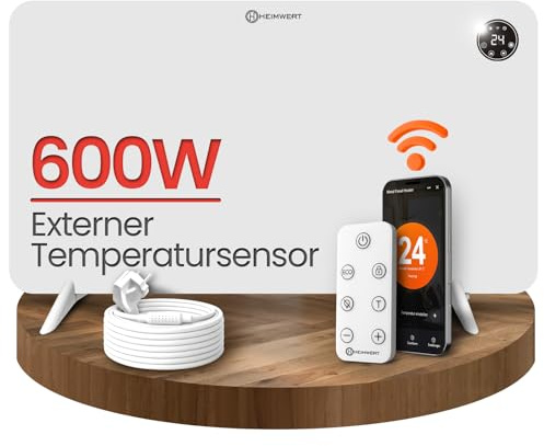 HEIMWERT Infrarot Wandheizung - Sofort Wohlfühlwärme - Senkt Heizkosten enorm - Luxusausstattung mit Thermostat + App - Langlebig, Geräuschlos - 2in1 Wandmontage und Standgerät (450, Watt)