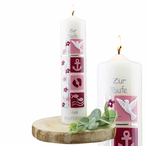 christ-kerzen Taufkerze FRIEDA Junge oder Mädchen mit Name und Datum, individuell und handverziert 1259
