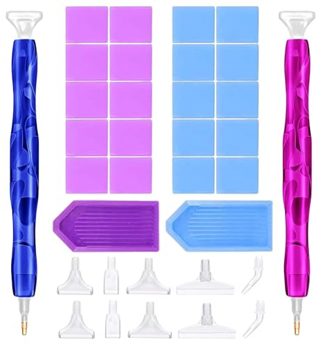 DIY Diamond Painting Pen Set Werkzeuge, Diamond Painting Zubehör Stift | Diamant-Malstift aus Kunstharz Stift Diamanten Kurviger Stift, mit Ton, Trays, Klebepad und Ersatz-Tipps