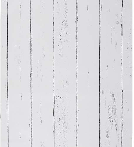 FENTIS Weiße Tapete Holz SelbstklebendeTapete Holzstreifen Wallpaper Streak Peel and Stick Wallpaper Weißes Kontaktpapier aus Holz Abnehmbare Tapete für Wohnzimmer Schrank Bartheke Küche 44.5x500cm