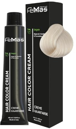 FemMas Haarfarbe Hell Lichtblond Asch 10.1 I Creme Haarfarbe mit Arganöl, Keratin & Ceramiden I Als dauerhafte Haarfärbung oder Tönung für strahlende, haltbare Farbergebnisse I 100 ml