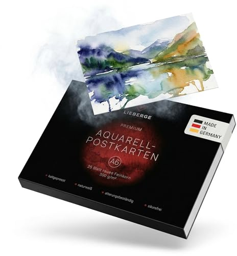LIEBERGE Aquarellpapier A6 300g 25 Blatt | Aquarell Postkarten | Made in Germany: 25 Blatt Aquarellblock im Postkartenformat – ideal für Aquarell Postkarten
