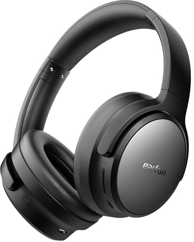 EarFun Tune Pro Over Ear Kopfhörer Kabellos mit Geräuschunterdrückung | Dual-Dynamic-Treibern, Hi-Res Audio, 120 Std. Lange Akku, Hybrid ANC, 5 KI-Mikrofone, Multipoint, APP, Theatermodus, App EQ
