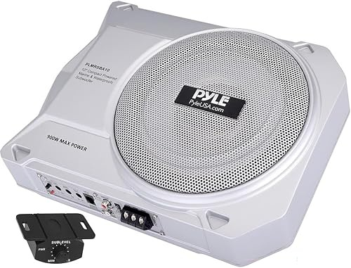 Pyle Untersutz- Subwoofer Auto, 900W- Subwoofer Aktiv-36x28cm, Wasserdicht mit– Verstärker, Auto Lautsprecher & Marine Speaker, auch Für Boote/ Offroad Fahrzeuge, Inkl. Fernbedienung & Montagematerial
