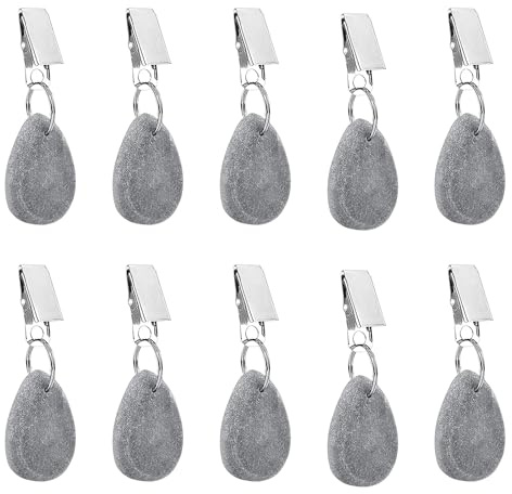 10 Stück Robust Tischdecke Gewichte, Tischdeckenbeschwerer mit Clips, Schwer Tischdeckenbeschwerer aus Naturmarmor, Tischdeckengewichte in Grauer Tropfenform, Tischdecke Anhänger für Draußen Party