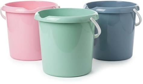Eimer Putzeimer 5 Liter, 3 Stück Plastikeimer, Wassereimer in 3 Farben, Haushaltseimer aus Stabiler Kunststoff, Putzeimer mit Ausguss und Mess-Skala, lebensmittelecht, Model Teo, Made in EU