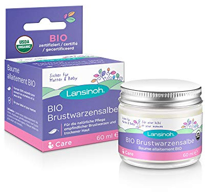 Lansinoh BIO Brustwarzensalbe - 100% Bio Inhaltsstoffe - sicher für Mama und Baby mit Kokosöl und Arganöl, 60 ml