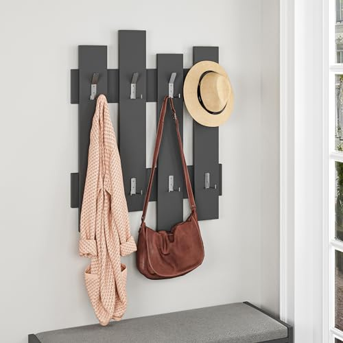 Wandgarderobe mit 8 stabilen Haken| platzsparender Flur Organizer für Mäntel| Taschen und Hüte| modernes Design zur Wandmontage| hohe Belastbarkeit| mehrere Farboptionen| 81 x 64 cm (Anthrazit Grau)