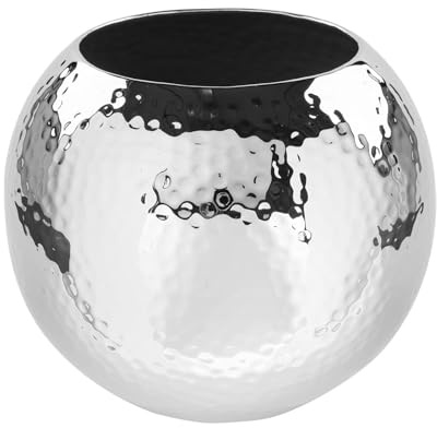 Fink runde Blumenvase Ø 20 cm silbern gehämmerte Kugel-Vase aus Eisen