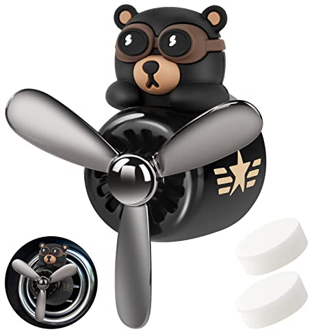 URAQT Auto Diffuser,Cartoon Bär Pilot Auto Lufterfrischer Automotive Air Outlet Lüfterfrischer Vent Clips Auto Innendekorationszubehör Auto Parfüm Diffusor Mit 2 x Aromatherapie Tabletten Schwarz