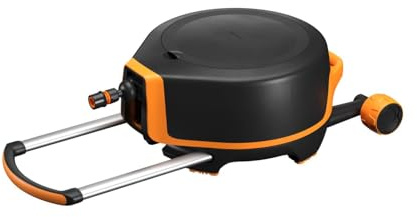 Fiskars Waterwheel XL mit Rädern, All-Inclusive-Bewässerungs-Set, 27 m Gesamtreichweite, Automatisches Aufrollen, Gartenschlauch in Universalgröße (Ø 13 mm), Universal-Hahnverbinder, X-series, 1067548