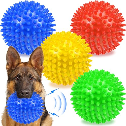Ousiya 4 Stücke 12CM Hundeball für Große Hunde, Spiky Hund Bälle für mittlere, große Hunde, langlebige Hundespielzeug für Aggressive Kau