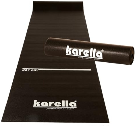 Karella Dartmatte Eco-Star - Profi Dartteppich Abwurfmatte PVC mit Abwurflinie für Dartboards/Schutz für Dartpfeile & Boden/rutschfest, ausrollbar 290 cm, Breite 60 cm – Oeko TEX Zertifiziert