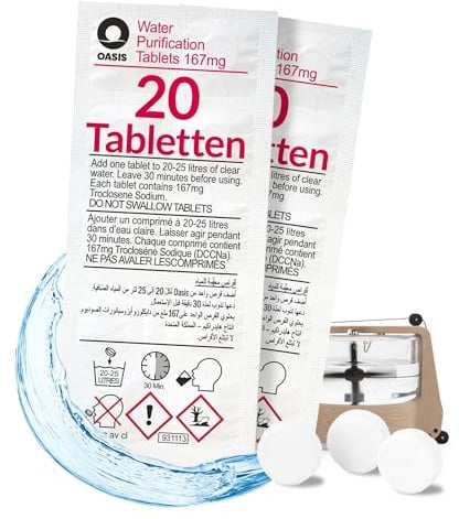 Wicked Chili 20x Chlortabletten geeignet für Waterrower Rudergerät, Water Rower, Oasis Chlor Tabletten, Wasseraufbereitung gegen Algen (1 Jahresbedarf, pro Reinigungstablette 25L Trinkwasser)