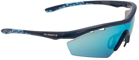 SWISSEYE Solena Sportbrille (verstellbarer Nasenbereich & gummierte Bügelenden, splitterfreies Fassungsmaterial, Etui & Mikrofaserbeutel), dark blue/light blue