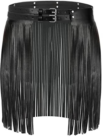 Damen Punk Fransen PU Leder Rock Gürtel Quaste Bikini Club Party Gürtel für Frauen und Mädchen für Rock Kleid Jeans Hose Fasching Party Kostüm（Schwarz）