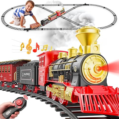Hot Bee Eisenbahn Ferngesteuert Kinder Elektrisch, Eisenbahn Weihnachtsbaum Elektrisch, Zug Weihnachtsbaum mit Dampf, Weihnachtszug für den Tannenbaum mit Fernbedienung Zug spilzeug Set