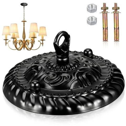 VILLCASE Retro Deckenbaldachin Schwarz Metall mit Haken, Vintage Lampenbaldachin für Kronleuchter, Stabile Deckenrosette 135mm Durchmesser, für Altbau, Landhausstil & DIY-Beleuchtung