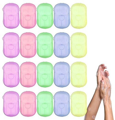 20 Boxen Seifenblätter, 400 Blätter Seife Papier, Unterwegs Einweg Papier Seife, für Outdoor Reisen Camp