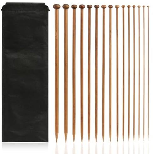 LIHAO 15 Paar Stricknadeln aus Bambus für Wolle (2 mm-10 mm/Länge 35 cm)