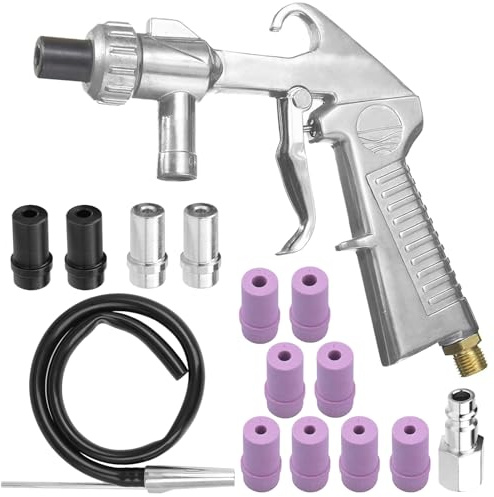 EUMAYES Sandstrahlpistole Set Druckluft, Sandstrahlen Pistole Kit mit 1m Gummischlauch mit Düsen Verschiedener Kaliber ein Luftanschlussnippel für Sandstrahlen