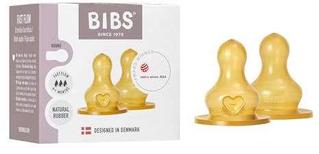 BIBS 2er-Pack Flaschensauger. Anti-Kolik. Extra Sauger für BIBS Babyflaschen. Runde Saugerform. - Naturkautschuk/Latex. Fast Flow