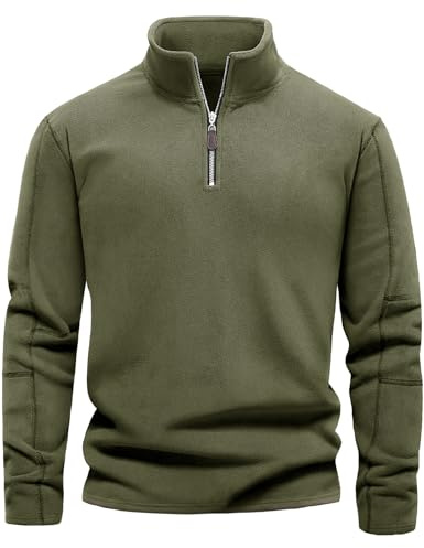 Lonya Herren Fleece Pullover Winter Half Zip Microfleece Sweatshirt Thermo Fleecepullover Warm Pulli Winterpullover Armeegrün,M