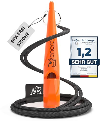 ENERO® Hundepfeife mit praktischem Umhängeband - Perfektes Hundezubehör mit genormter Frequenz - Ideal für Hundetraining - hörbar & weitreichend (Orange)