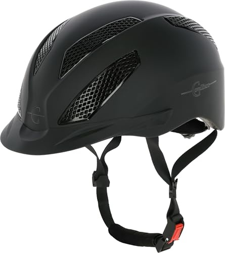 Covalliero Reithelm eXite, Damen, Herren, schwarz, Umfang 57-60 cm, Disc-System, flexibler Helmschild, Belüftungssystem, Fast-Click Verschluss