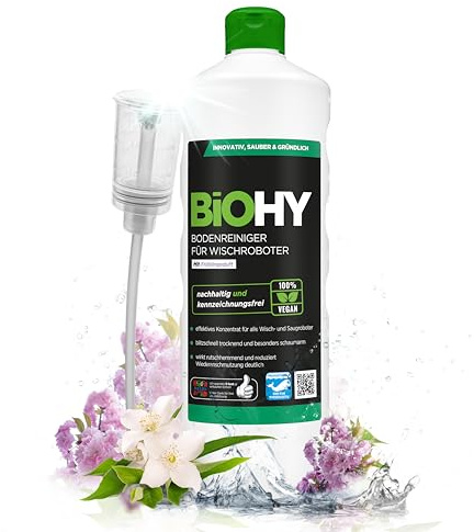 BiOHY Bodenreiniger Wischroboter Frühlingsduft (1l Flasche) mit Dosierer | Kompatibel mit Roborock, Dreame, Ecovacs, Tineco, Mova und Bissell Wisch- und Saugrobotern sowie Saugwischern