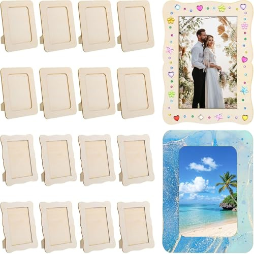XREE 16 Stück Holzbilderrahmen zum Bemalen, 10 x 15cm Bilderrahmen Set | 3D Bilderrahmen zum Befüllen für Geburtstage Partys Hochzeiten