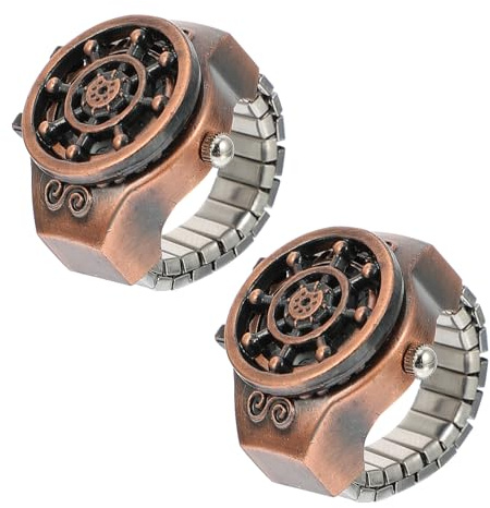 Uonlytech Vintage Schmuckuhr mit Klappdeckel, 2 Stück Zinklegierung Kaffee | Modeuhr im Kreativen Design, Bequemer Sitz, Robust und Rostarm, für Damen Am Kleinen Finger
