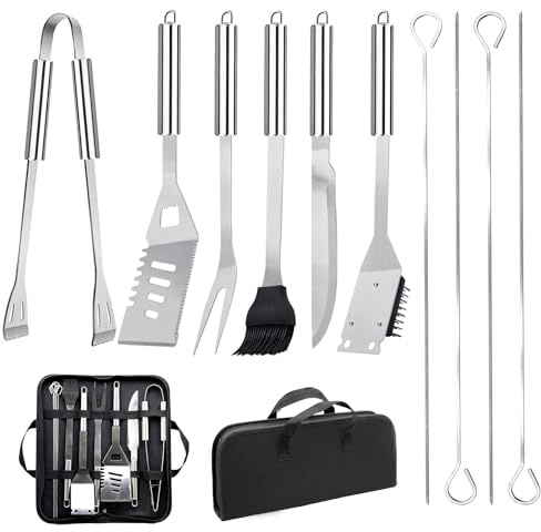 11-teiliges Grillbesteck-Set aus Edelstahl – Praktisches Grillzubehör-Set mit Tragbarer Tasche – Grill-Werkzeuge für Camping und Picknick im Freien