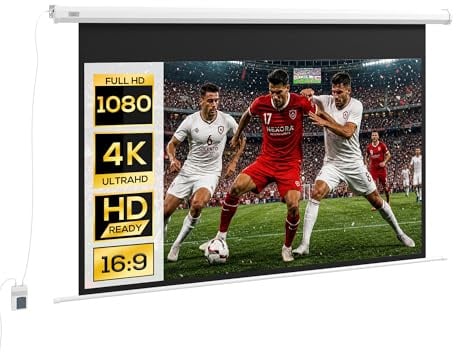 HOMCOM Beamer-Leinwand Elektrisch 266 x 149 cm 16:9 Projektionsleinwand mit Fernbedienung, Filmleinwand für Heimkino, Präsentation, Metall, Weiß