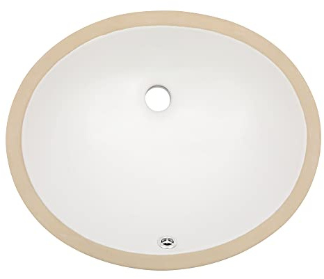 Dcolora Unterbau-Waschbecken, oval, 40,6 x 33 cm, weißes Porzellan, Keramik, ovales Gefäß, Waschbecken, Waschbecken, Waschbecken, Waschbecken, Waschbecken, mit Überlauf