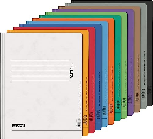 BRUNNEN FACT!plus Schnellhefter A4 Pappe, 12er-Set, Papphefter A4 sortiert in 12 Farben, 375 g/m² Pressspankarton, mit Beschriftungsfeld, Amtsheftung