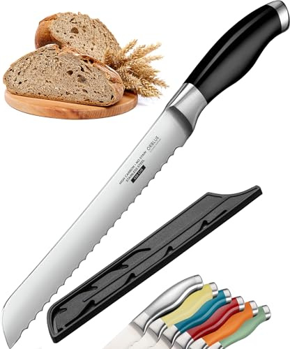 Orblue Brotmesser aus Edelstahl mit Wellenschliff – Ultrascharfes Profi Küchenmesser, Ideal für Brot, Bagels & Kuchen, Schwarz