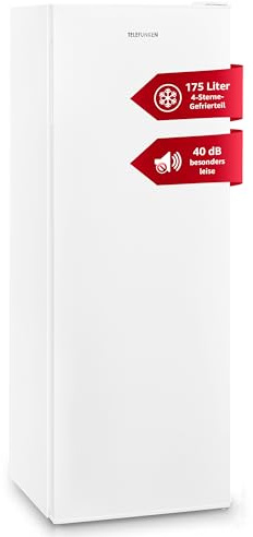 Telefunken Gefrierschrank groß | Tiefkühlschrank freistehend | 175 Liter Nutzinhalt - Ausreichend Platz | leise 40 dB | 4*-Gefrieren | Temperaturregelung | Freezer gross | F-GS-145-E-W weiß