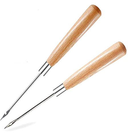 2 Stück Ahle, Leder Werkzeug, nähahle, Leder Nähen Werkzeug mit Holzgriff für Näh und Stanzwerkzeug zum Selbermachen Punching Diy Tool