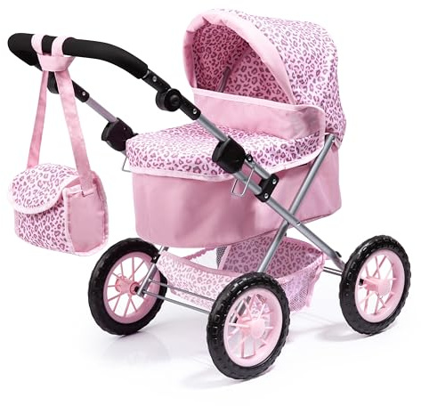 Bayer Design - 13002AA; Puppenwagen Trendy, höhenverstellbar, zusammenklappbar, mit Umhängetasche und Einkaufskorb, ‎68 x 40 x 64 cm, Pink, Leopard
