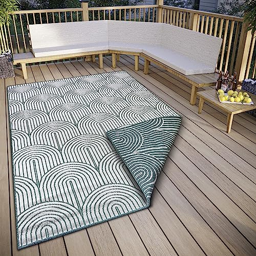 Hanse Home Pangli Outdoor Teppich Wetterfest – Wendeteppich Skandinavischer Boho Style Wasserfest Einfarbig Geometrisch 3D-Effekt für Garten, Balkon, Terrasse, Wohnzimmer – Grün, 80x150cm