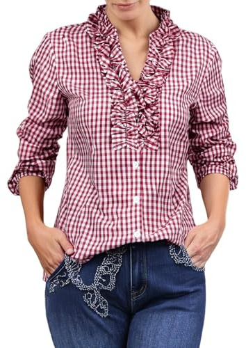 Trachtenbluse Damen, Karierte Bluse Damen Oktoberfest, Kurzarm Trachtenblusen Sommer Dirndlbluse Trachten Oberteil Für Lederhose Blusen & Tuniken Für Damen Für Sommer, Freizeit - Leicht Atmungsaktiv