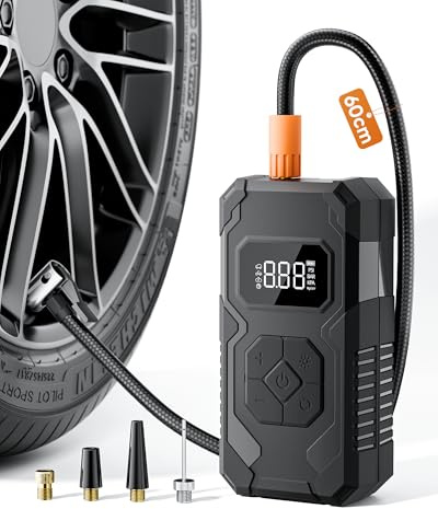 Elektrische Luftpumpe Kabellose, Tragbare Tire Inflator Portable 150PSI | Akku Kompressor mit Manometer, Fahrradpumpe Elektrisch Wiederaufladbar Reifenfüller für Auto, Fahrrad, Motorrad, Bälle, Grau