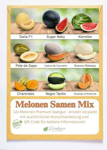 Prademir – Melonensamen Set aus 9 seltenen & leckeren Sorten – 200x frische Melonen Samen mit hoher Keimrate – Melonen Saatgut handverlesen aus Portugal – 100% Natursamen ohne Chemie