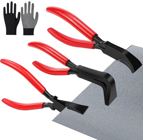3 Stück Falzzangen Set (0° 45° 90°), 22mm Mini Abkantzange Blechzangen | Klein Falzzange mit Handschuhe, Spengler Dachdecker Werkzeug zum Biegen und Glätten von Blechen für Auto Reparatur