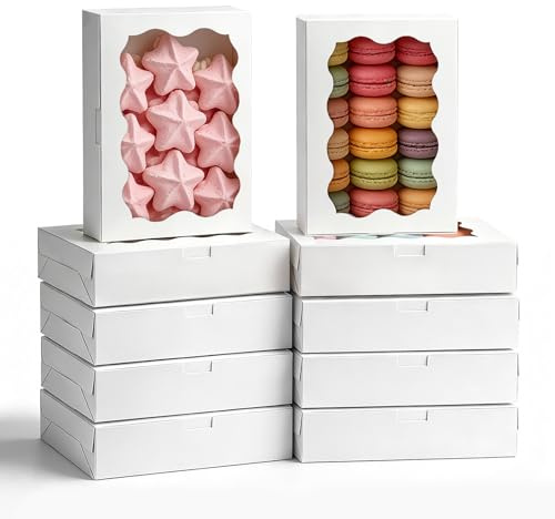 HNCY 10 Stück Keksschachtel mit Sichtfenster, Cookie Box 18x11x4cm, Macaron Box, Keksbox, Gebäckkarton für Bäckerei Boxen, Kekse Boxen Schokolade Cupcakes Donuts Pralinenschachteln